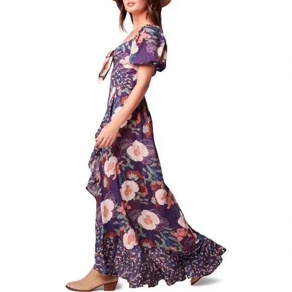 BAND OF THE FREE Livie Floral Print Maxi Dress Ruffle Wrap Smocked Back | Small - Picture 6 of 13